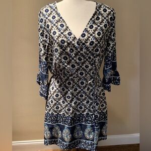 Altar’d State Blue Patterned Wrap Dress - Size M